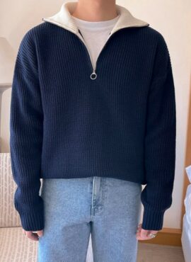 Blue Half Zipped Sweater | Sunghoon - Enhypen