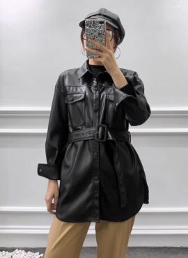 Black Faux Leather Jacket With Front Pockets | Seo Soo Jin - Bo-Ra! Deborah