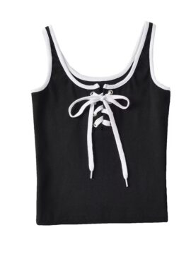 Black Half-Laced Up Tank Top | Minnie - (G)I-DLE