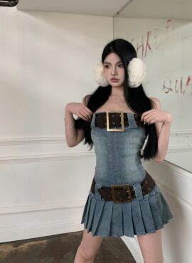 Blue Large Belt Denim Tube Dress | Shuhua - (G)I-DLE