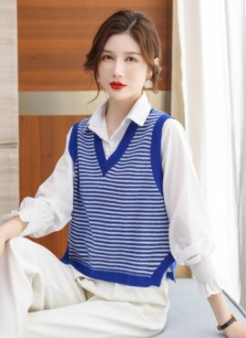 Blue Stripes V-Neck Vest | Sunoo - Enhypen