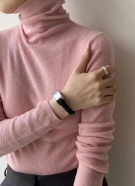 Pink Turtleneck Ribbed Sweater | Danielle - NewJeans