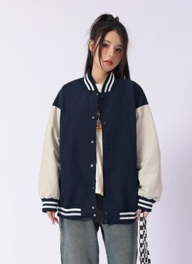 Dark Blue Oversized Varsity Jacket | Jin Do Joon - Reborn Rich