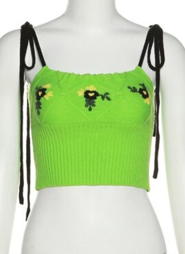 Green Diamond Flowers Knitted Crop Top | Yuqi - (G)I-DLE