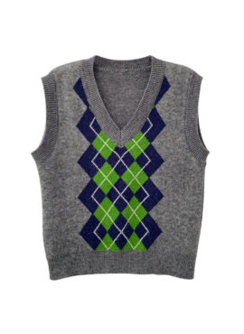 Grey Argyle Knit Vest | Jake - Enhypen