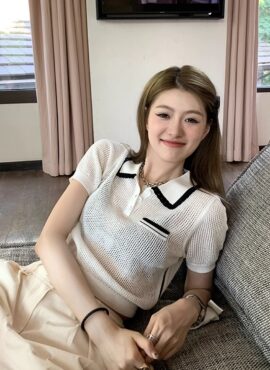 White See-Through Knit Polo Shirt | Minnie - (G)I-DLE