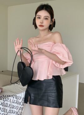 Pink Flared Tube Top With Puff Sleeve | Miyeon - (G)I-DLE