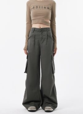 Grey Pleated Cargo Pants | Momo - Twice