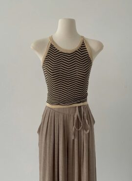 Brown Zigzag Stripe Halter Top | Rose - BlackPink