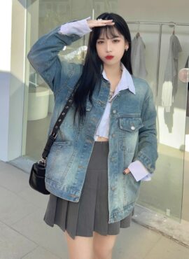 Blue Collarless Denim Jacket | Ni-Ki - Enhypen