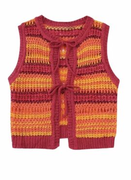 Red Striped Tie-Up Knit Vest | Danielle - NewJeans