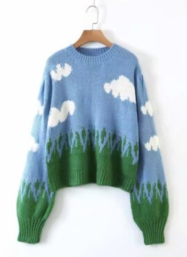 Blue Cute Cloud Knitted Sweater | Jisoo - BlackPink