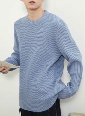 Blue Crew Neck Ribbed Sweater | Jungkook - BTS