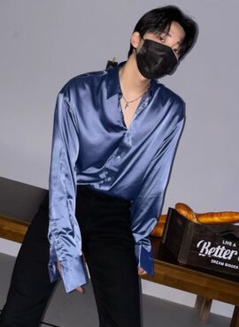 Blue Satin Long Sleeve Shirt | Jungkook - BTS