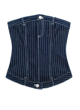 Blue Denim Striped Tube Top | Sullyoon - NMIXX