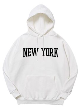 White New York Print Hoodie | Hyunjin - Stray Kids