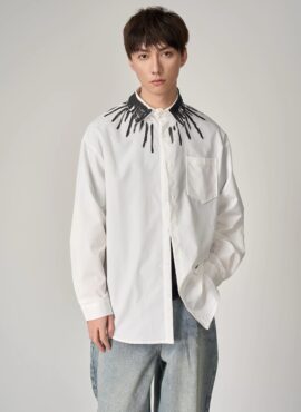 White Printed Collar Shirt | San - ATEEZ