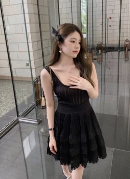 Black See-Through Stripes Dress | Rose - BlackPink