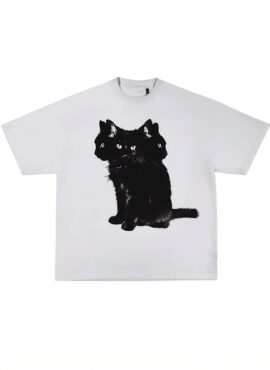 White Triple Heads Cat T-Shirt | Jisoo - BlackPink