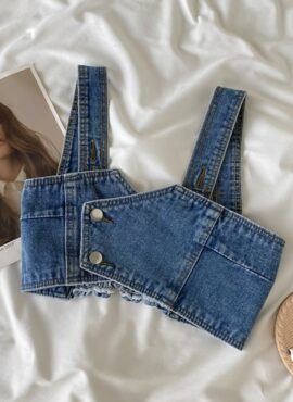 Blue Buttoned Denim Crop Top | IU