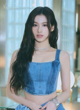 Blue Denim Corset-Style Crop Top | Sana - Twice