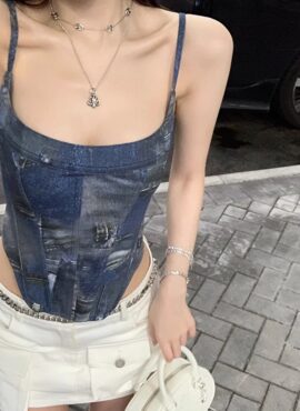 Blue Denim Style Corset Top | Minji - NewJeans