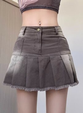 Brown Pleated Denim Skirt | Danielle - NewJeans