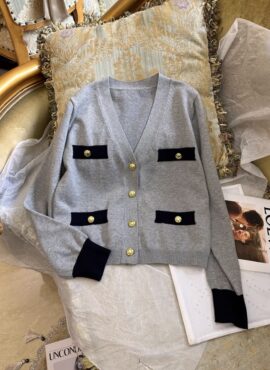 Grey V-Neck Slim Cardigan With Gold Buttons | Cheon Sa Rang - King The Land