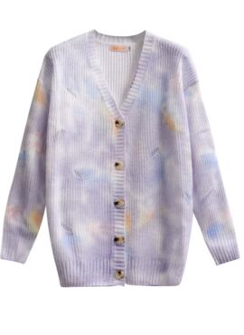 Lilac Tie Dye Ripped Designed Cardigan | Jennie - BlackPink