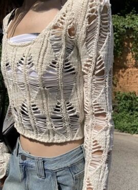 Beige Crocheted See-Through Sweater | Jihyo – Twice