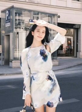 Blue Tie-Dyed Foral Print Dress | Jisoo - BlackPink