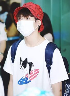 White Surfing Dog Printed T-Shirt | Jungkook - BTS