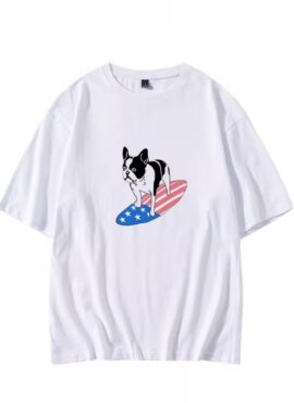 White Surfing Dog Printed T-Shirt | Jungkook - BTS