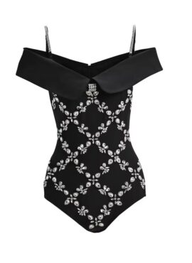 Black Rhinestone Embellished Bodysuit Top | Momo - Twice