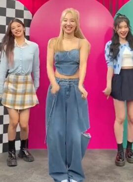 Blue One Sided Cut Tie-Waist Jeans | Nayeon - Twice