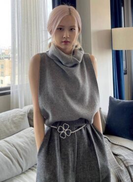 Grey Turtleneck Knitted Vest | Rose - BlackPink