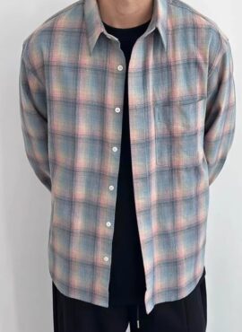 Blue Plaid Long Sleeve Shirt | Taehyung - BTS