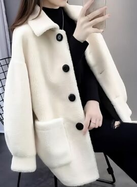 Creamy White Winter Lamb Wool Jacket | Wendy - Red Velvet