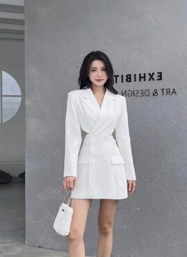 White Waist Cut-Out  Suit Dress | Jihyo – Twice