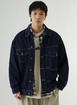 Blue Collared Denim-Style Jacket | Hyunjin - Stray Kids