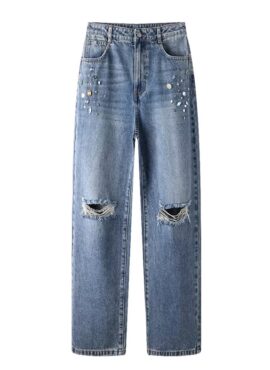 Blue Crystal Embellished Jeans | Angela - Celebrity