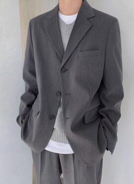 Grey Button-Down Suit Blazer Jacket | RM - BTS