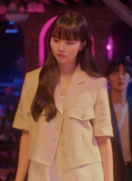 Grey Short Sleeves Tweed Blazer Jacket | Lee Hong Jo - Destined With You