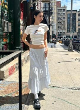 White Maxi Flared Skirt | Jennie - BlackPink