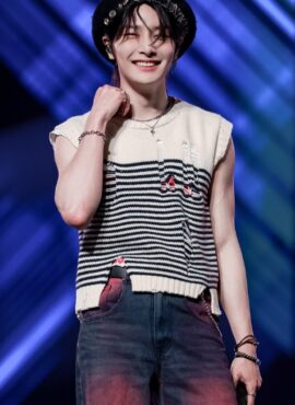 White Striped Distressed Vest | Jeongin - Stray Kids