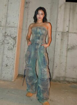 Green Dyed Denim Overall Jumpsuit | Jihyo - Twice