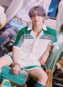 White Striped Short Sleeve Cardigan | Jisung - Stray Kids