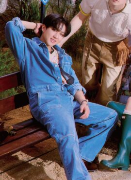 Blue Long Sleeves Denim Jumpsuit | Changbin - Stray Kids