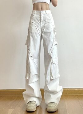 White Heart Patterned Rivets Jeans | Karina - Aespa