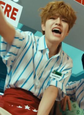 White Striped Short Sleeve Shirt | Seungmin - Stray Kids